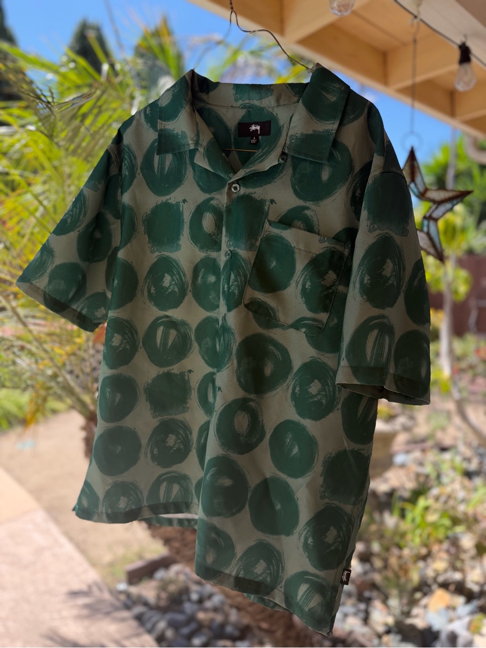 Stussy Green painted dot Short-Sleeve Button-Down Shirt